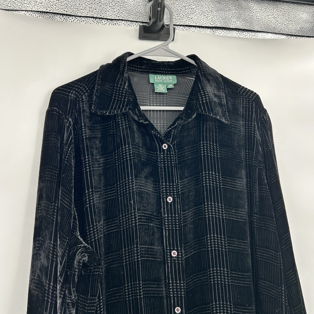 Lauren Ralph Lauren Silk Blend Velvet Burnout Button Down Top 20W Quiet Luxury